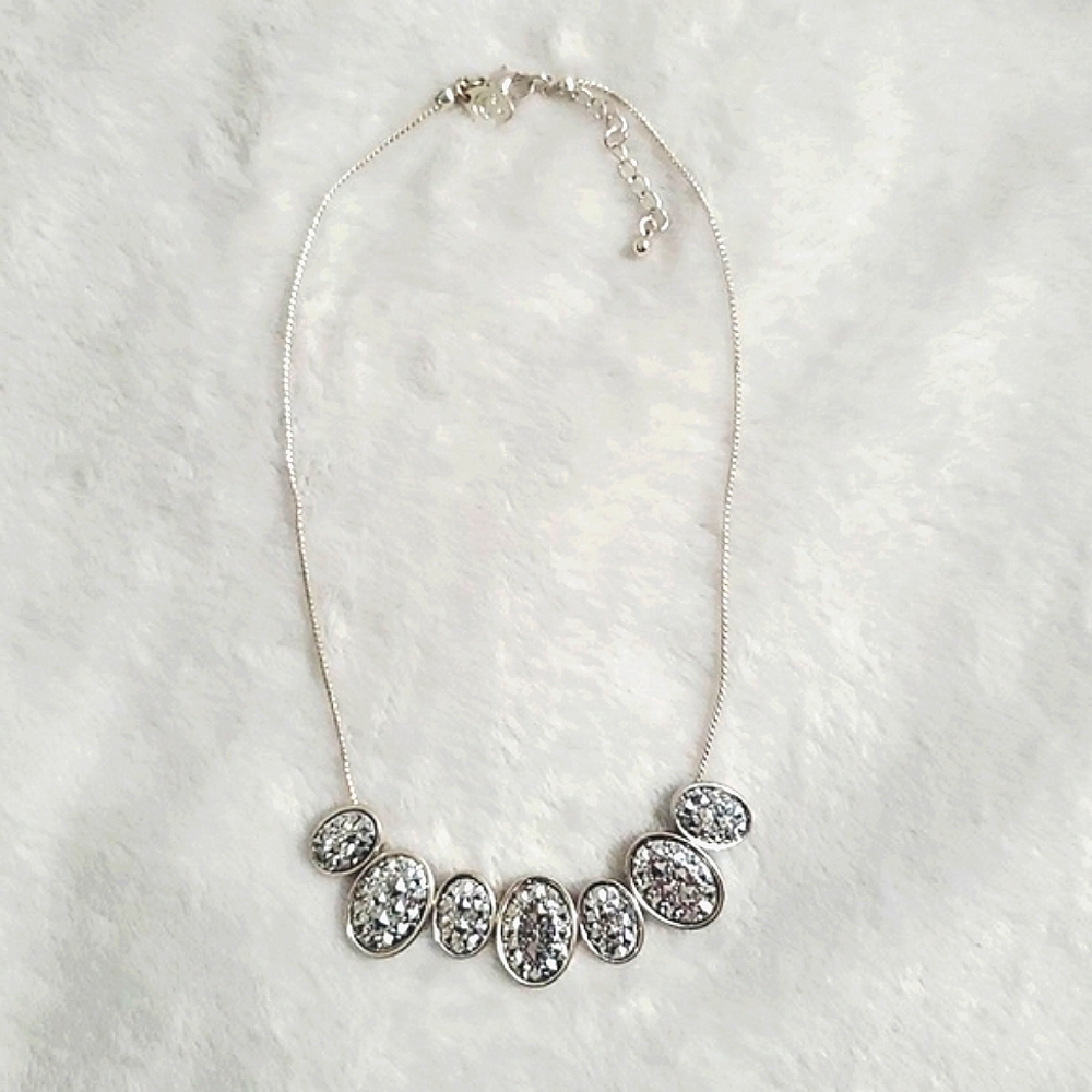 Charming Charlie Silvertone Necklace with Faux Crystal Accents